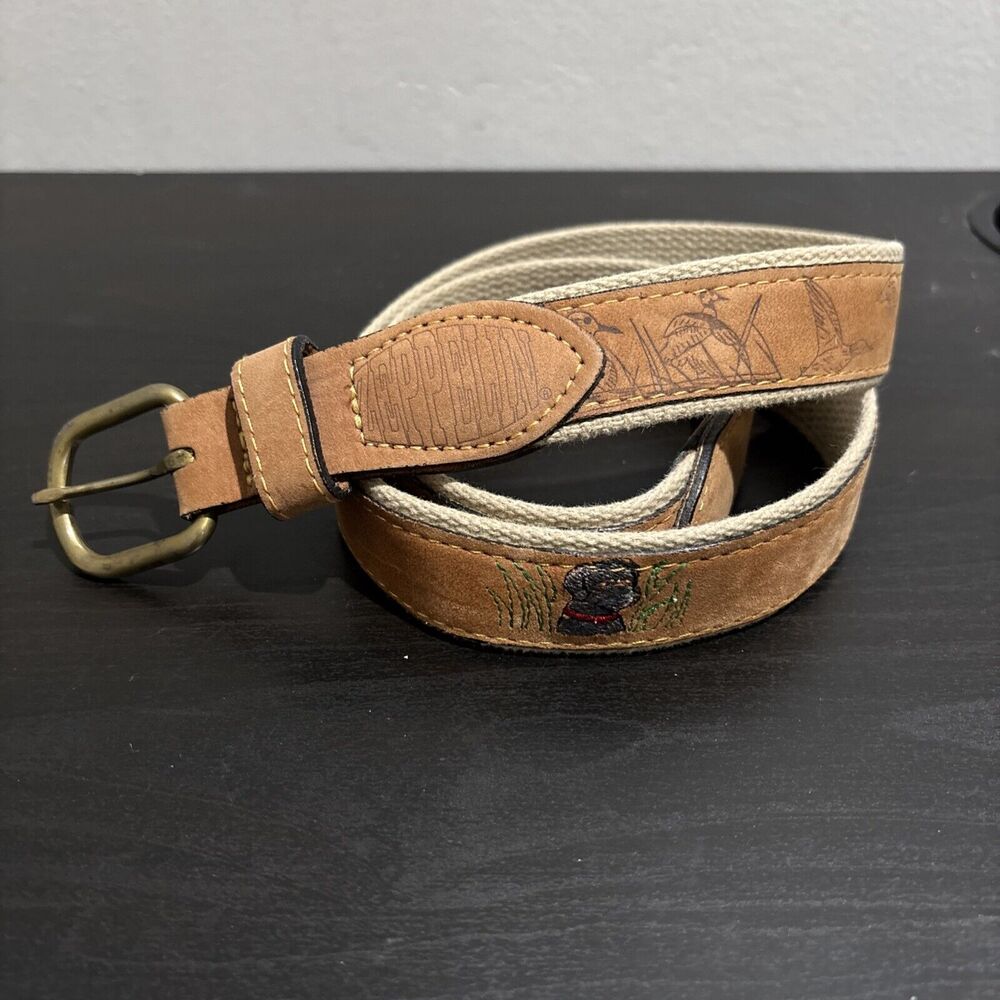 Zeppelin Genuine Leather Embroidered Belt SZ 40 Black Dog Solid Brass Made USA
